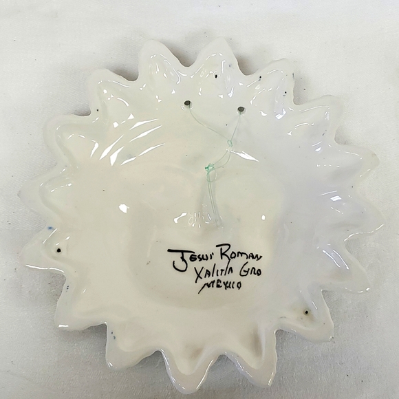 Mexican handmade folk art Talavera signed sun face wall art - Picture 2 of 4